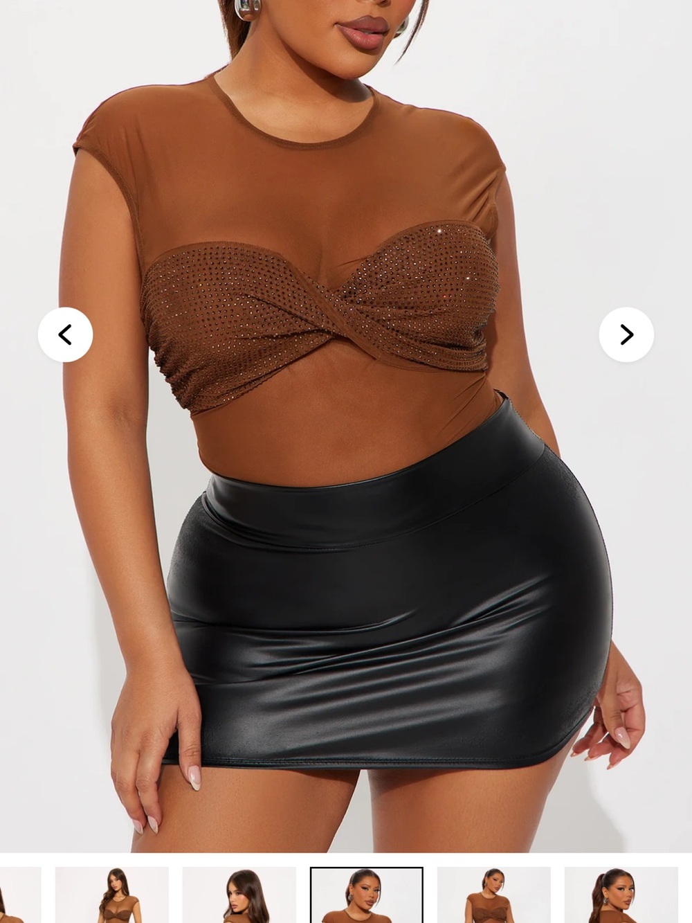 Brown Mesh Twist Crop Top